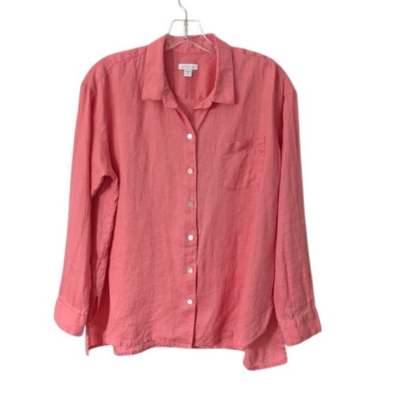 J Jill Love Linen Shirt Women’s Pink Button Up Long Sleeve Coastal Size XLP - Picture 1 of 6